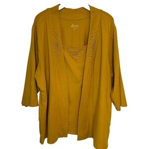 D &Co Cardigan Tank 2-fer Tunic Top Womens 3XL Sunflower Yellow Studded Bodice